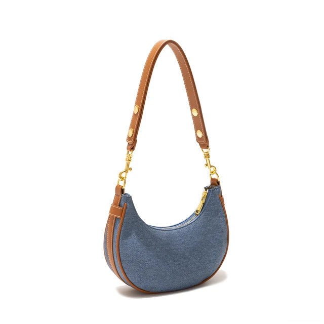 Luxury Denim Half Moon Shoulder Bag Vintage Canvas Crossbody Handbag