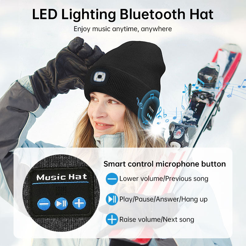 Bluetooth 5.4 Stereo LED Beanie USB Rechargeable Three-Level Light Winter Hat