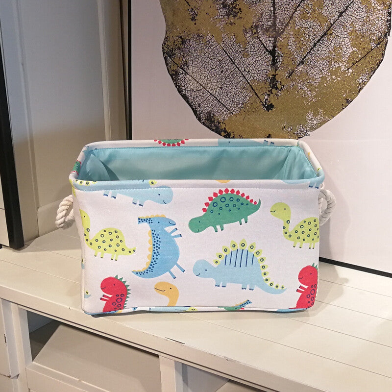 Canvas Folding Rectangular Toy Storage Basket Rope Handles Collapsible Design