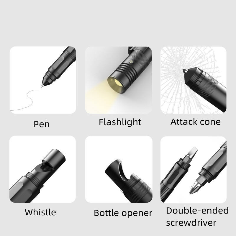Tactical Pen LED Flashlight Emergency Glass Breaker EDC Survival Tool Aluminium