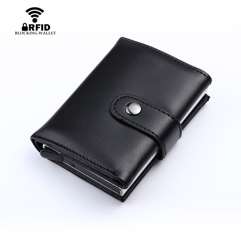 Genuine Leather RFID Card Holder Wallet for Men and Women with Metal Card Case