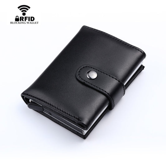Genuine Leather RFID Card Holder Wallet for Men and Women with Metal Card Case