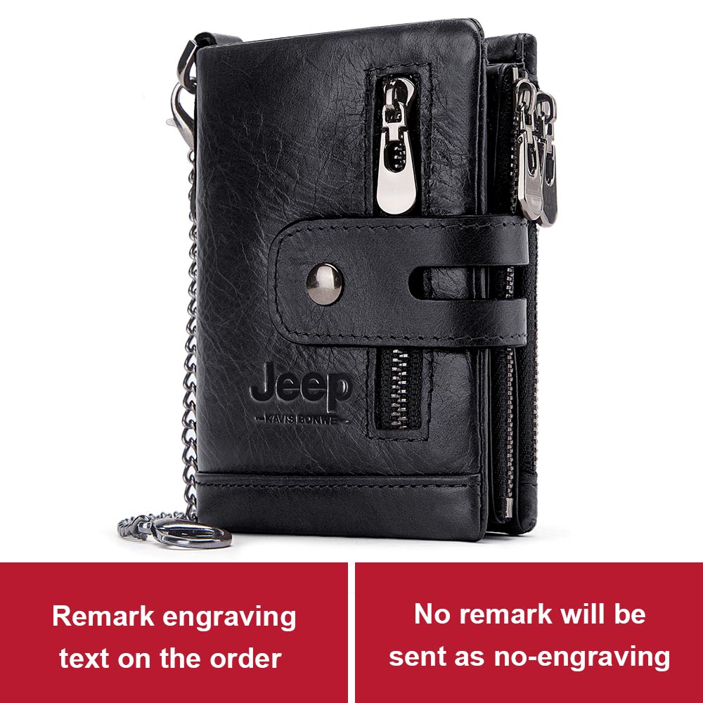 Men's Genuine Leather Wallet Mini Card Holder Coin Purse Security Chain Storage