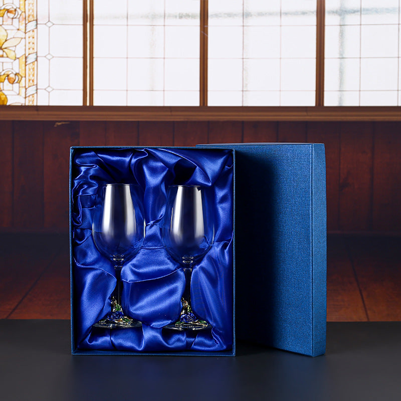 Enamel Crystal Glass Red Wine Goblet Decanter Set Premium Home Bar Essentials