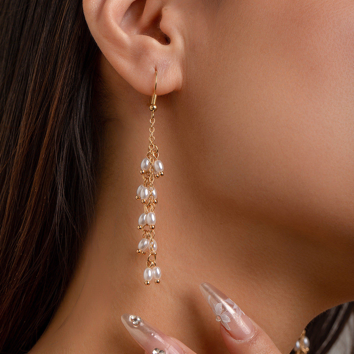 Pearl Dotted Backless Dress necklace Double Layer Earring Bracelet