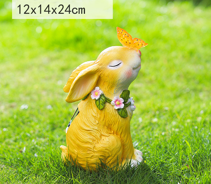 Solar Powered Resin Rabbit Light Sculpture for Gardens 12x14x24cm Weatherproof