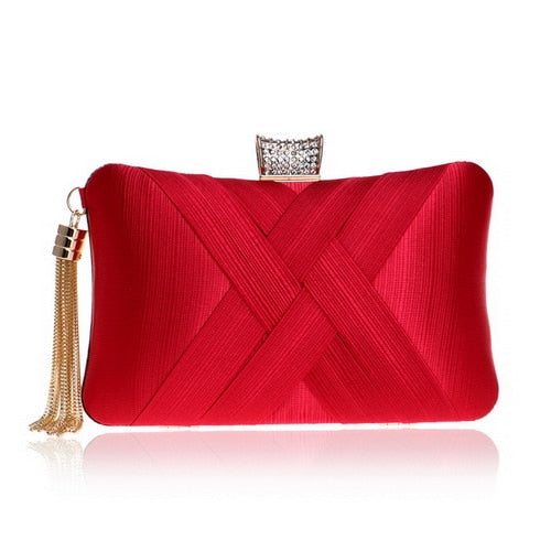 Elegant Satin Tassel Clutch Bag Evening Party Purse Wedding Bridal