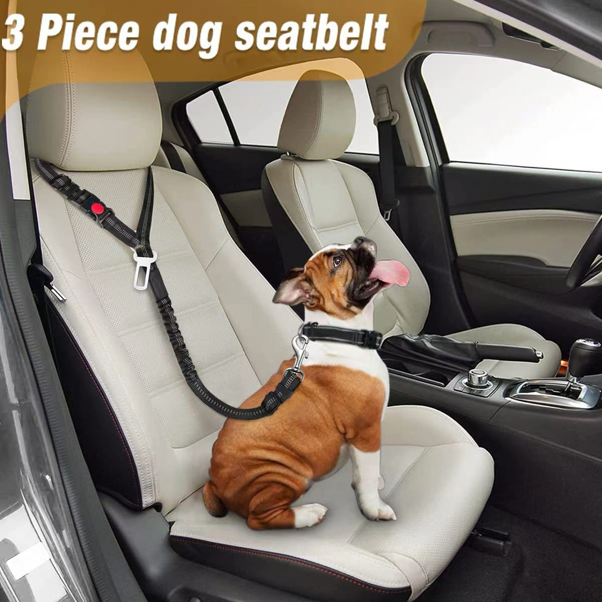 Pet Car Seat Belt | Adjustable Dog Safety Harness with Bungee Buffer, 360° Swivel Clip