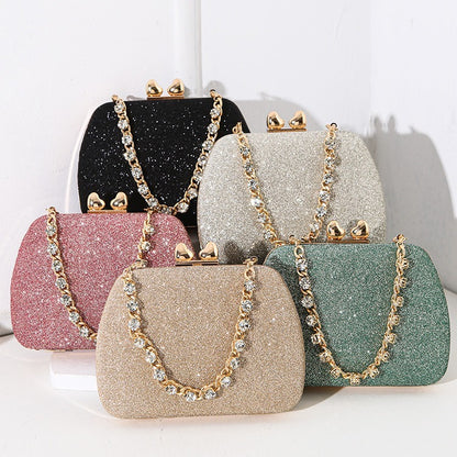 Gold Tone Glitter Gemstone Chain Handle Crystal Small Bag Handbag