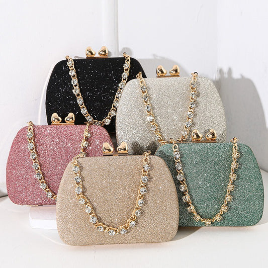 Gold Tone Glitter Gemstone Chain Handle Crystal Small Bag Handbag