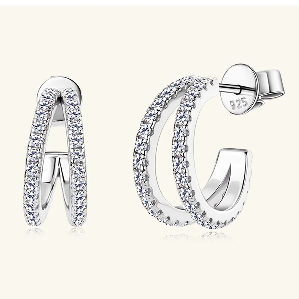 Moissanite Sterling Silver C-Hoop Earrings 0.1 Carat VVS1 High Precision Cut