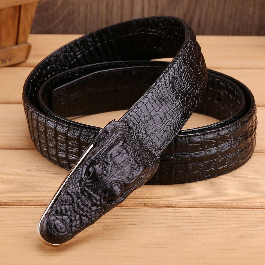 Luxury Alligator Design Genuine Cowhide Leather Belt for Men with Alloy Buckle