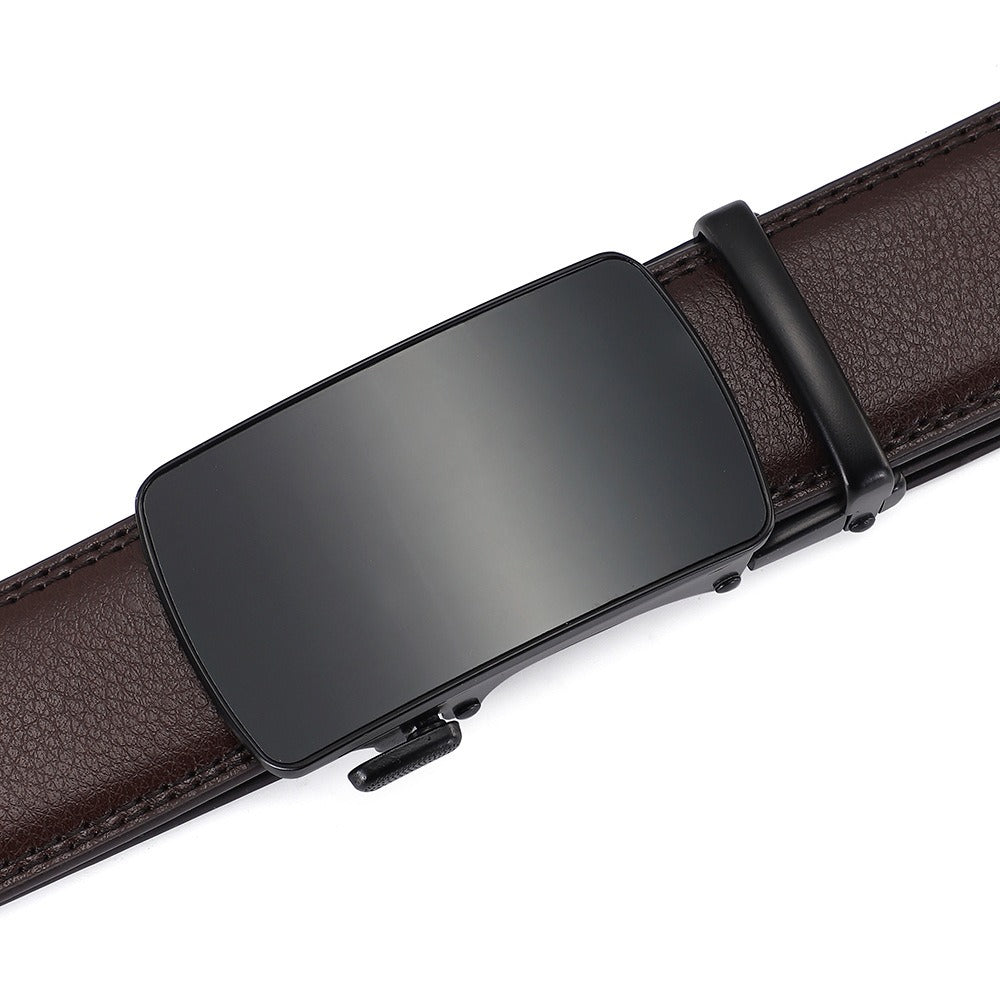Men’s Genuine Leather Belt Automatic Buckle Two-Layer Cowhide Black Brown