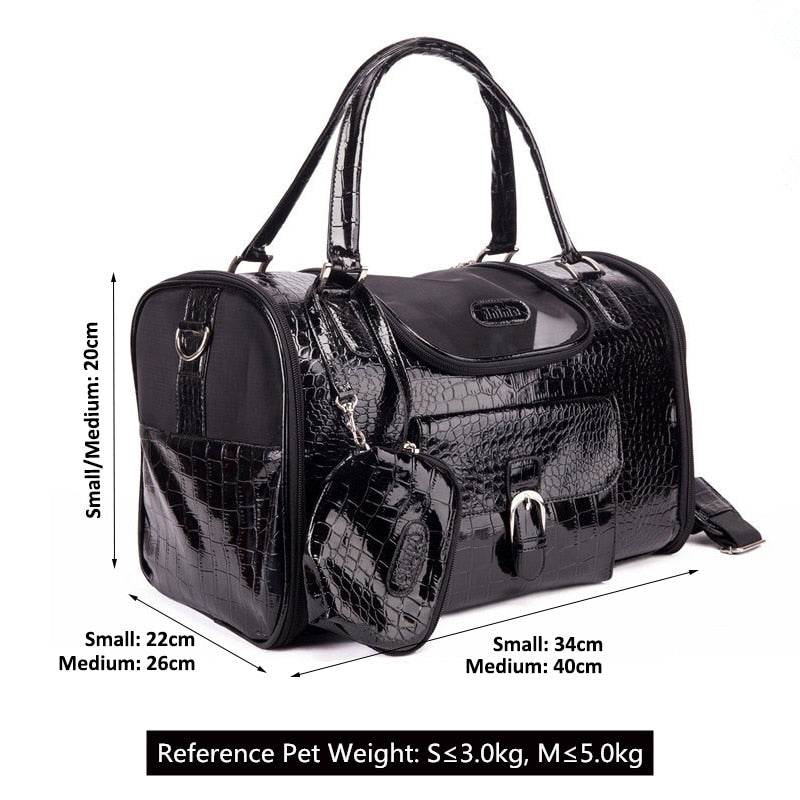 Crocodile Faux Leather Dog Carrier Bag Pink Black Pet Travel Handbag Tote Purse
