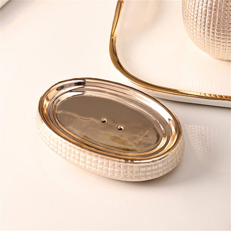 4pc Set Rose Gold Ceramic Tooth Brush Soap Dish Dispenser Bathroom