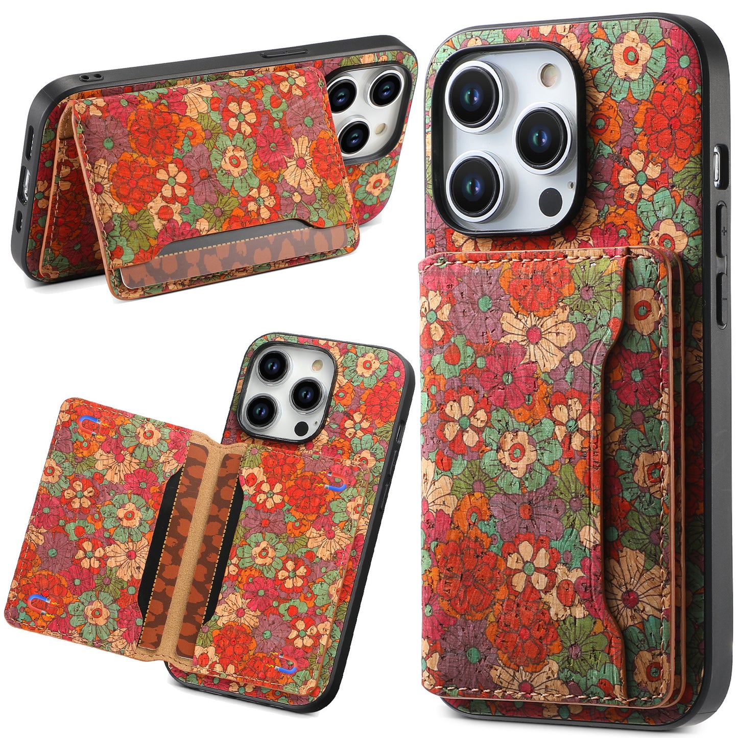 For iPhone 17 16 15 13 12 11 Pro Max Durable Faux Leather Wallet Case Card Slots Stand