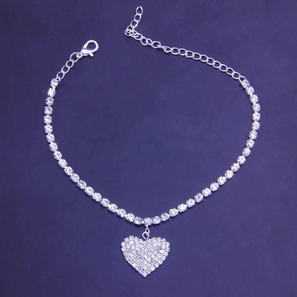 Crystal Diamond Love Heart Anklet Women's Beach Holiday Jewellery Silver