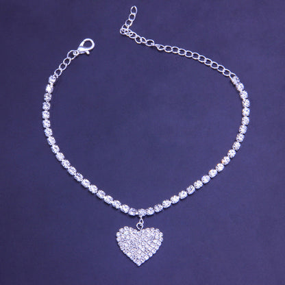 Crystal Diamond Love Heart Anklet Women's Beach Holiday Jewellery Silver
