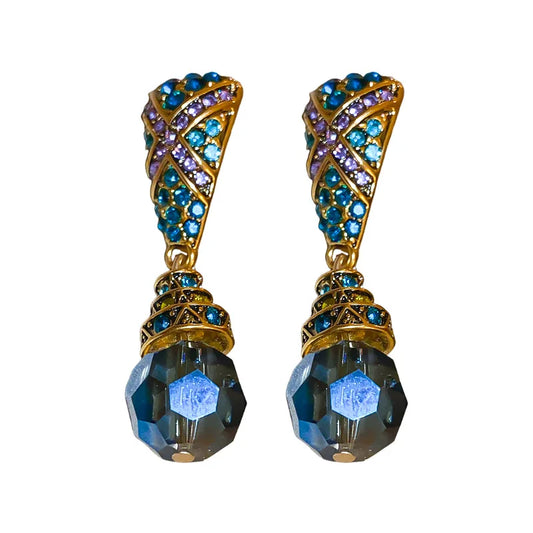 Vintage-Inspired Crystal Drop Earrings Geometric Blue Stone Dangle