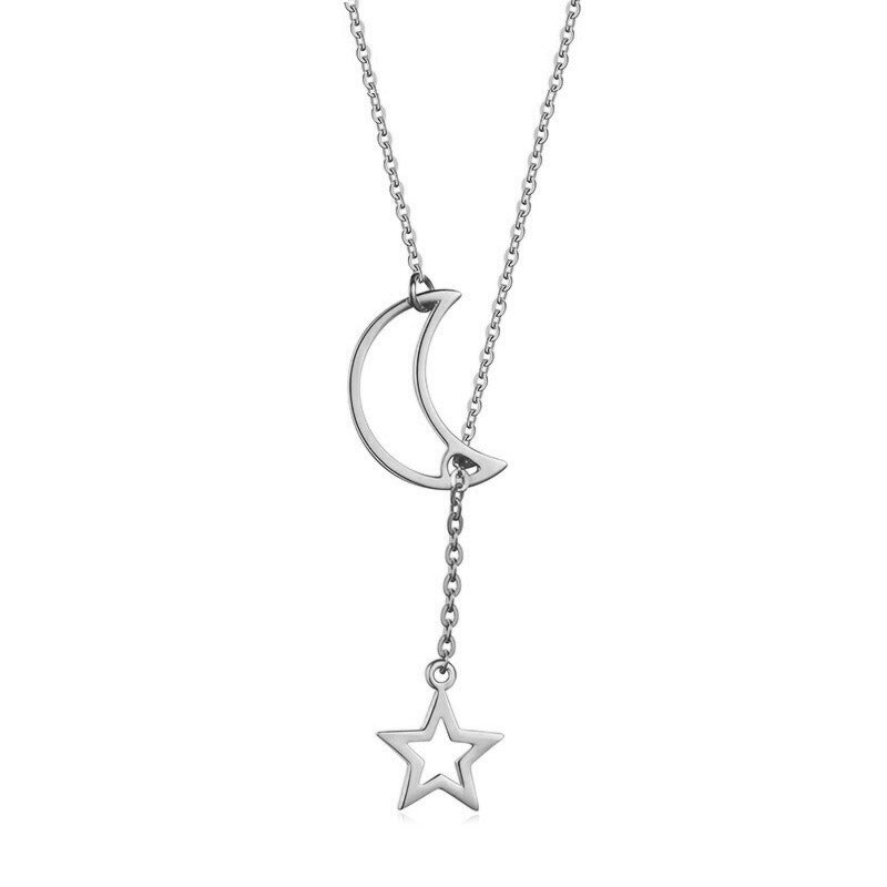 Silver Gold Moon Star Pendant Necklace Dainty Celestial Chain Jewelry Gift