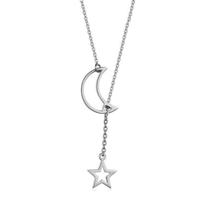 Silver Gold Moon Star Pendant Necklace Dainty Celestial Chain Jewelry Gift