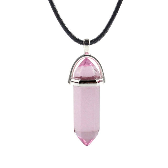 Natural Crystal Turquoise Glass Stone Pendant Necklace Leather Chains