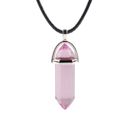 Natural Crystal Turquoise Glass Stone Pendant Necklace Leather Chains