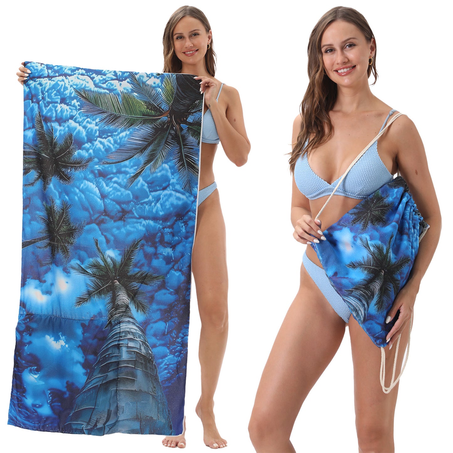 Microfiber Beach Towel Lightweight Quick Drying Pocket 70x140cm Extra Absorbent