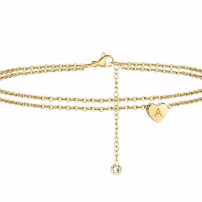 26 Letters Alphabet Womens Gold Tone Heart Anklet Crystal Dangle