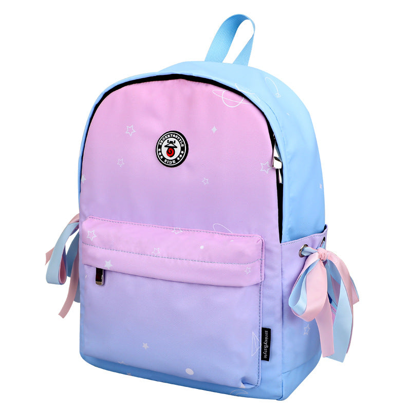 Junior High School Backpack Gradient Bow Spacious Lightweight Durable Girls Bag