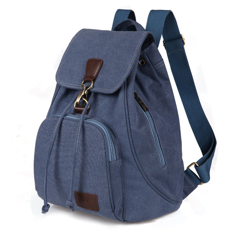 Retro Canvas Rucksack Backpack Drawstring Front Pocket School Travel