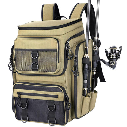 Fishing Backpack Rod Holder Tackle Box Hiking Gear Waterproof Spacious Durable