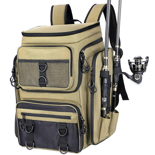 Fishing Backpack Rod Holder Tackle Box Hiking Gear Waterproof Spacious Durable