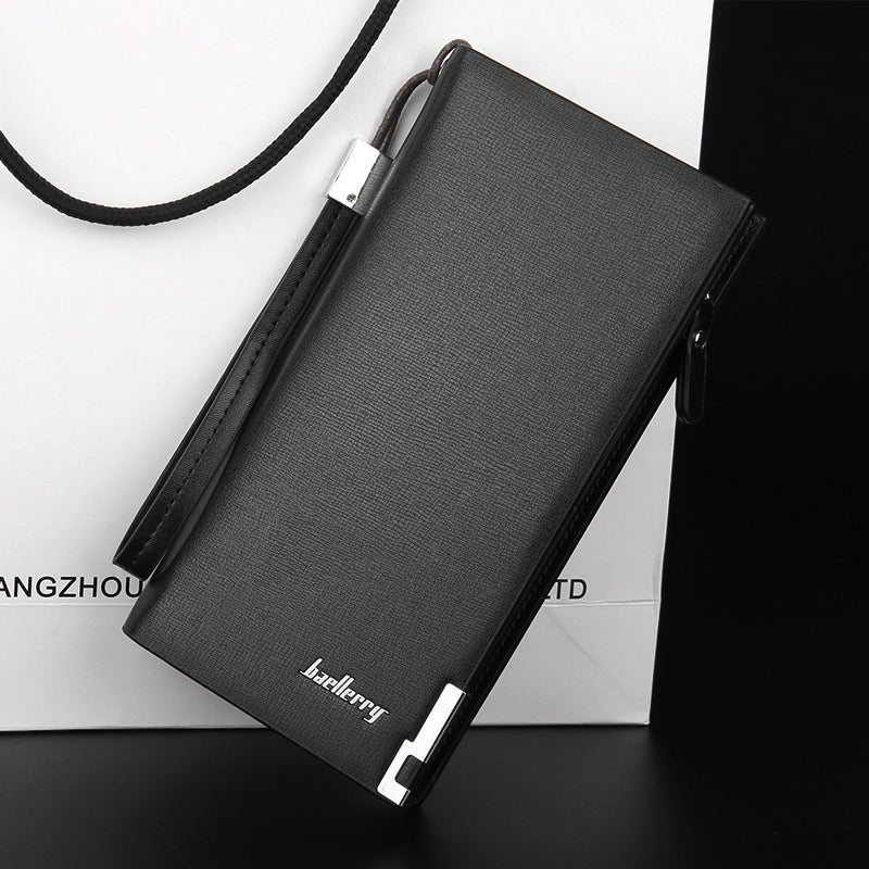 Men's Long Wallet Multi-Functional Secure Zipper Closure Leather RFID Blocking