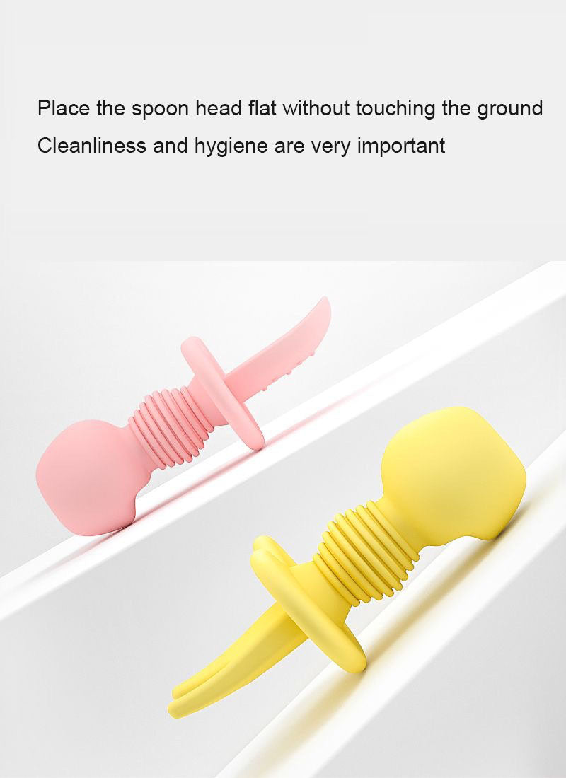 Silicone Baby Spoon Fork Set Toddler Feeding Safety Prevents Choking Utensils