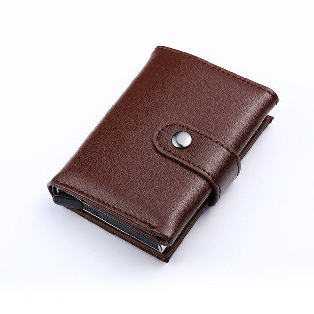 Genuine Leather RFID Card Holder Wallet for Men and Women with Metal Card Case