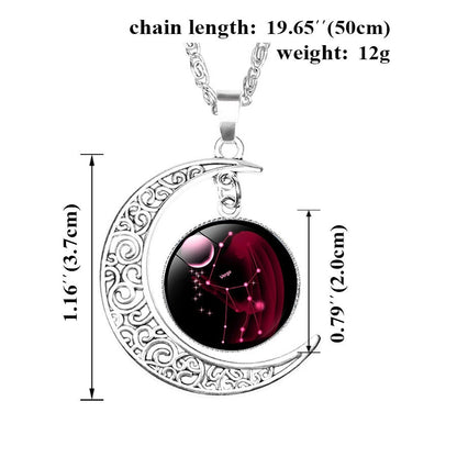 Zodiac Sign Moon Dangle Pendant Necklace 12 Constellation Astrology Jewellery