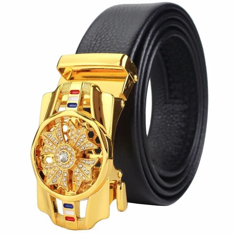 Men's 120cm Artificial Leather Crystal Spinner Belt Buckle Accessory Gift