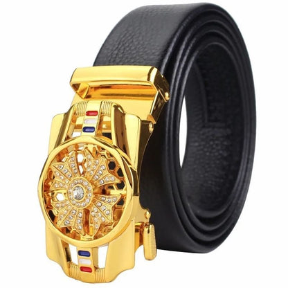 Men's 120cm Artificial Leather Crystal Spinner Belt Buckle Accessory Gift