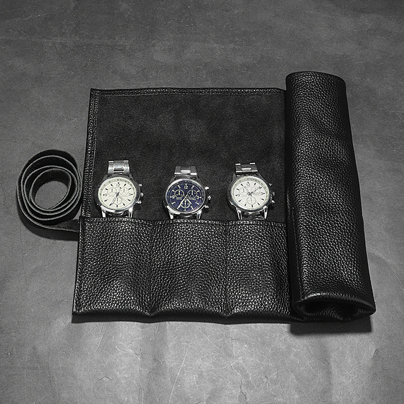 Luxury Travel Watch Case Roll in Faux Leather with Secure Anti Scratch Design