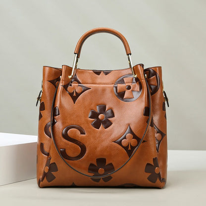Large Capacity Women's Embossed Tote Bag Maternity Bucket Bag Fashion Accessory