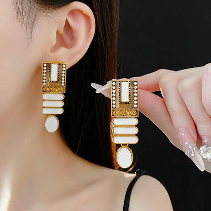 Geometric Artificial Pearl Earrings French Retro Court Style Elegant