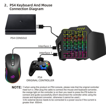 V500 Gaming One-Handed Keyboard RGB Illuminated Built-In Converter Fits PS4