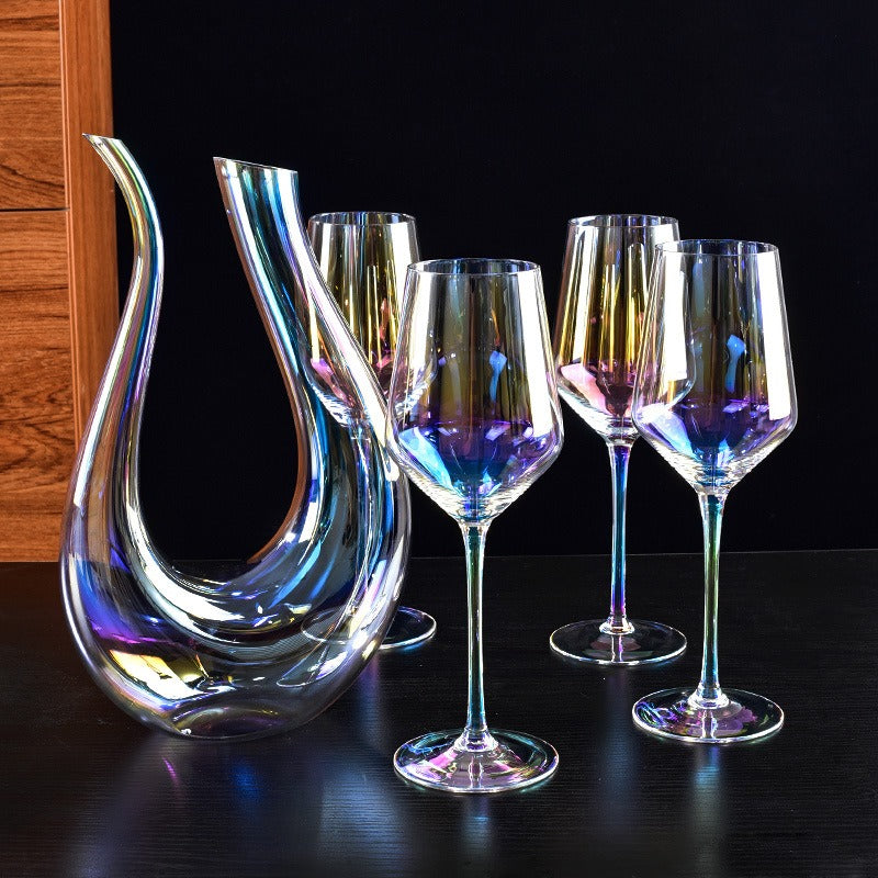 1500ml U Shape Crystal Wine Decanter Hand Blown Glass Set Includes 4 Glasses