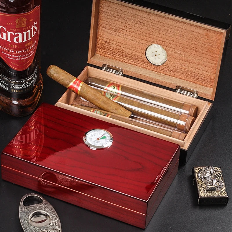 Portable Cedar Wood Cigar Humidor Case Cuban Storage Box Hygrometer Travel Gift