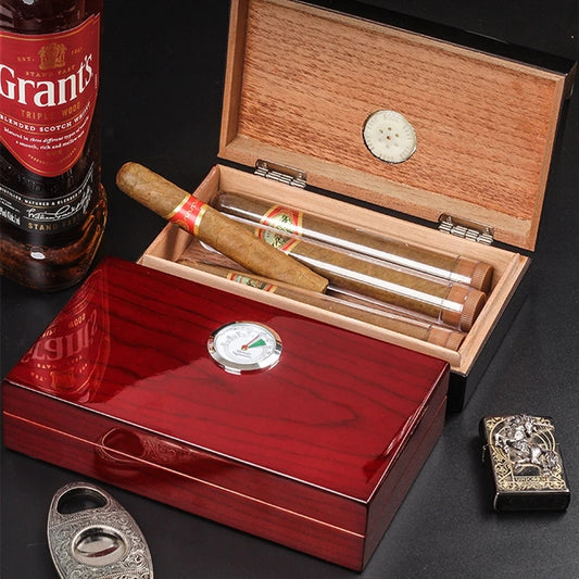 Portable Cedar Wood Cigar Humidor Case Cuban Storage Box Hygrometer Travel Gift