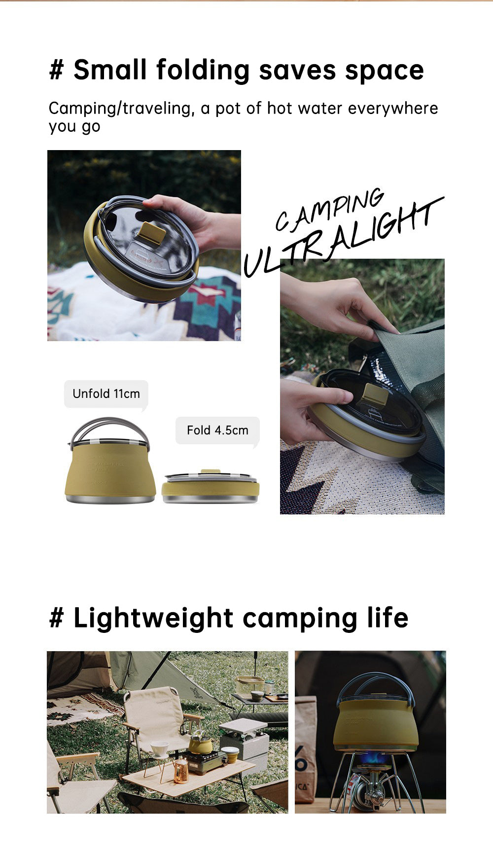 Travel Camping Silicone Kettle Lightweight Collapsible Space Efficient Design
