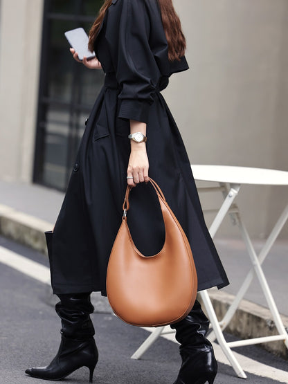 Genuine Leather Single Shoulder Bag Women's Crescent Shaped Crossbody Tote