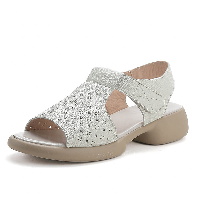 Womens Soft Sole Leather Sandals Open Toe Casual Velcro Summer Shoes Size 35–41