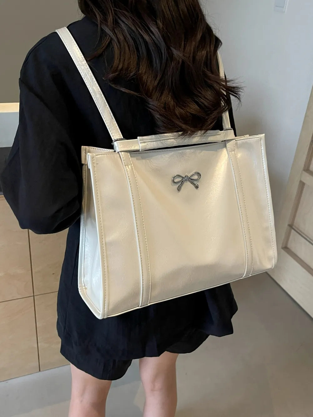 Adjustable Shoulder Strap Bag Faux Leather Zip Closure Roomy Interior Pockets